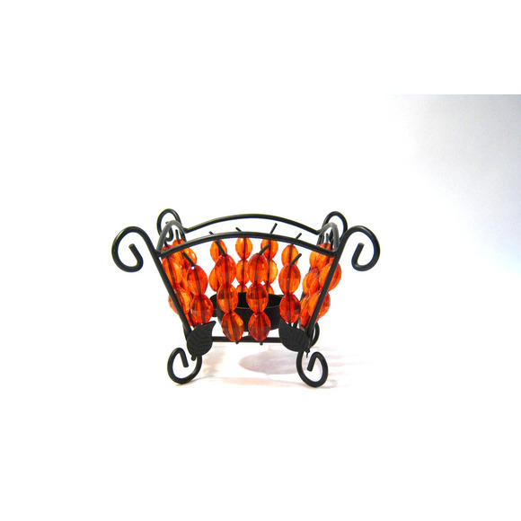 Crystal Cut Amber Beaded Votive Candle Holder 3 Inch Tall - Picture 6 of 6